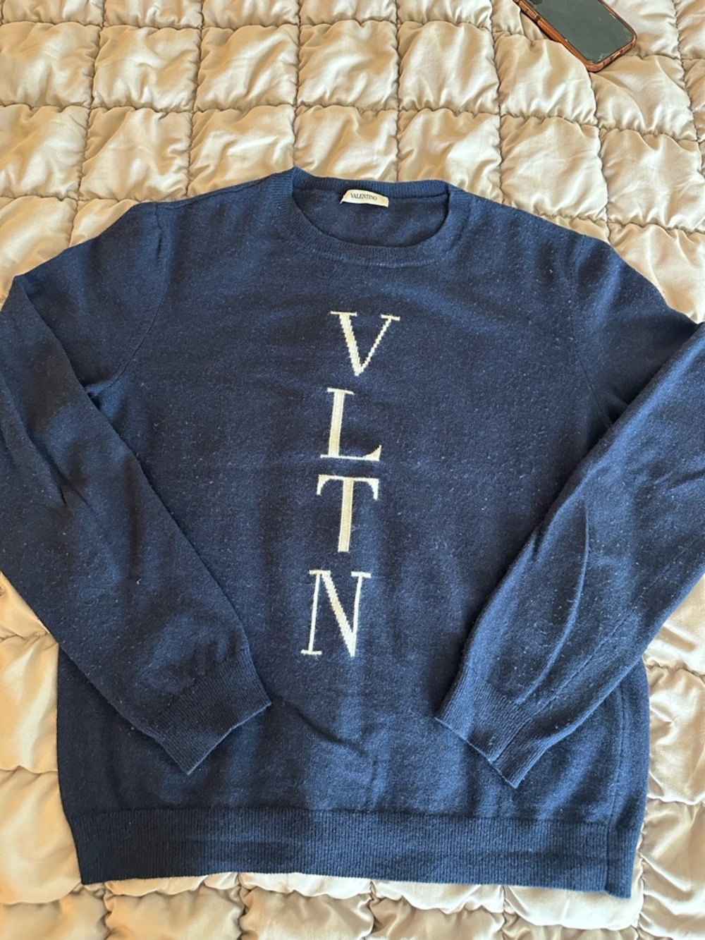 Valentino Navy VLTN Vertical Logo Crewneck Sweater